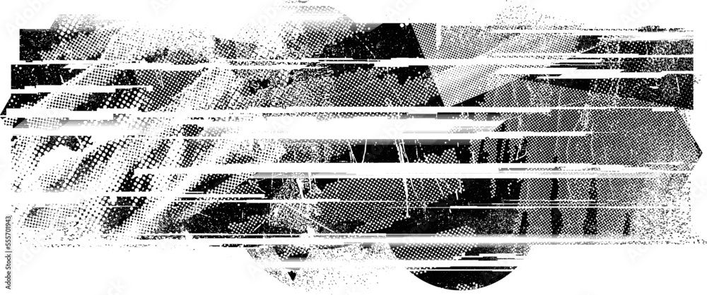 Fototapete Glitch distorted grunge layer  . Noise destroyed texture . Trendy defect error shapes . Overlay grunge texture . Distressed effect .Vector shapes with a halftone dots screen print texture.