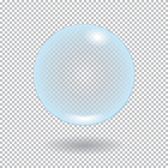 Water drop on transparent background. Glass blue sphere
