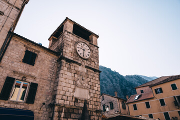 Fototapeta na wymiar Clock Tower inside Stari Grad. Kotor Montenegro.