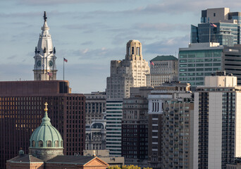 Philadelphia City Center and Business District Skyscrapers. Pennsylvania. City Hall Statue in Background