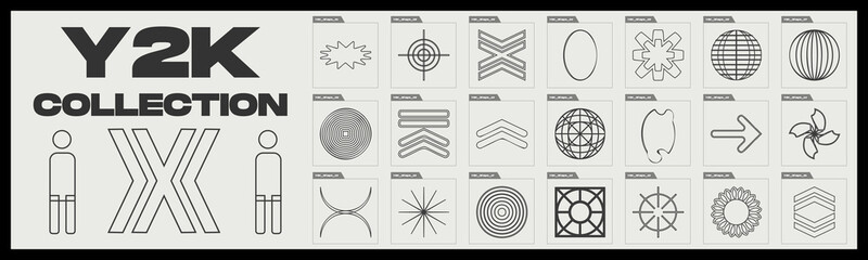 Collection of Y2K elements. Trendy geometric postmodern figures. Modern abstract forms. Retro Futurist. Vector illustration