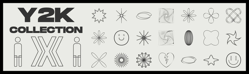 Vector Graphic Assets Set. Retro futuristic graphic ornaments. For modern T-shirts designed. Projects, posters, banners. Vector illustration