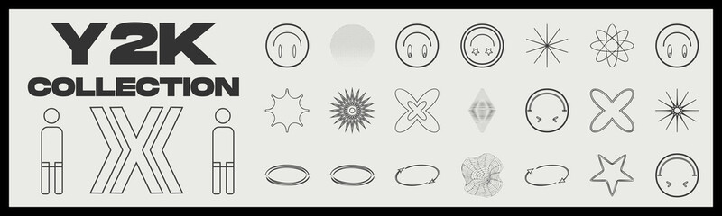 Vector set of Y2K. Large set of retro objects for design. Templates for notes, posters. Anti-design. Vector illustration