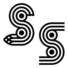 A unique and interesting black and white logo or icon illustration that is formed from rolled or pressed material.  S letter logo