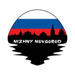 Nizhny Novgorod Russia Flag Skyline Silhouette Retro Vintage Sunset Nizhny Novgorod Lover Travel Souvenir Sticker Vector Illustration SVG EPS