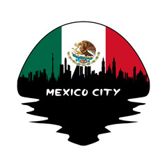 Mexico City Mexico Flag Skyline Silhouette Retro Vintage Sunset Mexico City Lover Travel Souvenir Sticker Vector Illustration SVG EPS
