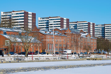 Fototapeta na wymiar City embankment on a sunny February day, Turku
