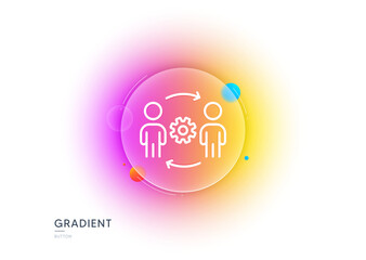 Engineering team line icon. Gradient blur button with glassmorphism. Engineer or architect group sign. Working process symbol. Transparent glass design. Engineering team line icon. Vector
