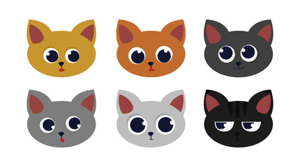 Heads of adorable comic kittens vector illustrations set. Cartoon drawings of cat characters with different expressions isolated on white background. Pets or domestic animals, decoration concept