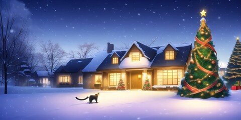 雪が降るクリスマスと家