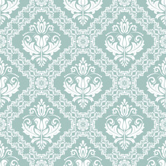 Fototapeta na wymiar Classic seamless vector pattern. Damask orient blue and white ornament. Classic vintage background. Orient pattern for fabric, wallpapers and packaging