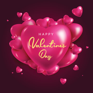 Valentine's day concept. 3d pink hearts. Cute love banner or greeting card. Place for your text