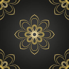 Floral vector black and golden ornament. Seamless abstract classic background with flowers. Pattern with repeating floral elements. Ornament for wallpaper and packaging