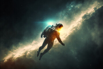 Generative ai astronaut floating zero gravity in outer space.