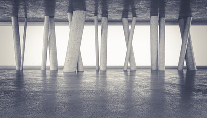 concrete columns in empty interior place.