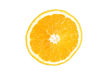 Orange citrus fruit, round slice isolated on white background, top view
