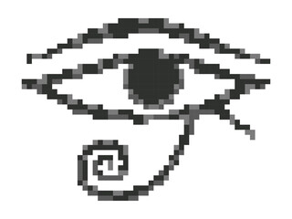 Eye of Horus in pixel style. Pixelated Eye of Ra isolated on white background. The style of 8-bit retro games from the 80s and 90s. Design for app, banner and poster. Vector illustration