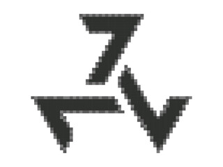 Triskelion celtic symbol in pixel style. Pixelated triple spiral isolated on white background. Style of 8-bit retro games from the 80s and 90s. Design for app, banner and poster. Vector illustration