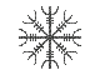 Helm of Awe or Helm of Terror in pixel style. Pixelated Helm of Awe on white background. Style of 8-bit retro games from the 80s and 90s. Design for app, banner and poster. Vector illustration