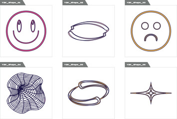 Set of Y2K style vectors of objects. Trendy geometric postmodern figures. Elements for graphic decoration. Futuristic. Vector illustration