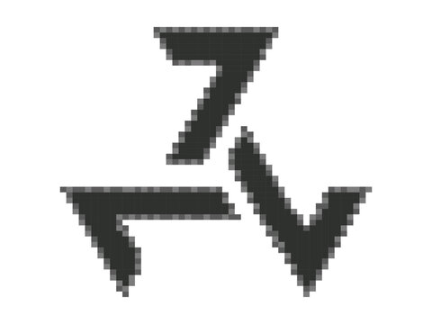 Triskelion celtic symbol in pixel style. Pixelated triple spiral isolated on white background. Style of 8-bit retro games from the 80s and 90s. Design for app, banner and poster. Vector illustration