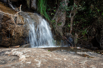 A mini waterfall of a stream in the forest area of Kolli Hills located in Namakkal district, Tamil...