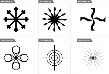 Set of Y2K style vectors of objects. Brutalism star and flower shapes. For modern T-shirts designed. Retro Futurist. Vector illustration