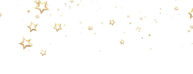 Banner with golden decoration. Festive border with falling glitter dust and stars.
