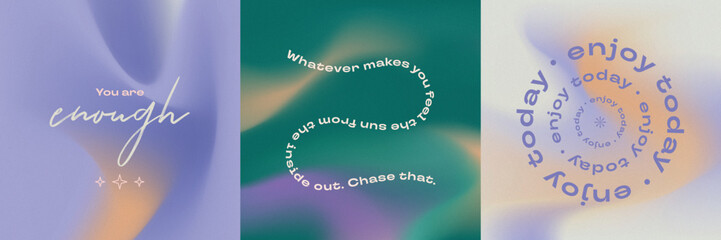 Social media gradient aesthetic quotes template collection with purple background	
