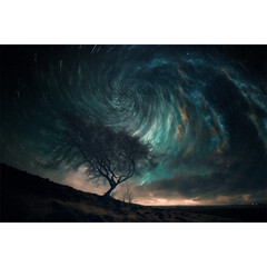 fantasy fabulous wide panoramic photo background with night in  mountain.