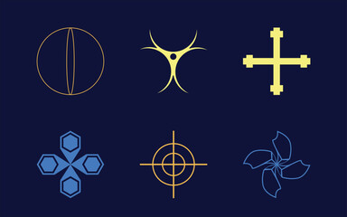 Brutalism shapes. Brutalism star and flower shapes. Flat minimalist icons. Futuristic. Vector illustration