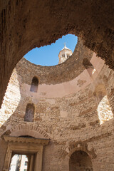 Looking towards the sky in the Vestibul in Split in Croatia