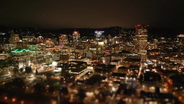 Tilt-Shift Blur | Aerial View of Portland Oregon at Night #2