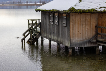 wooden fisher hut on the lake