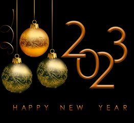 happy new year celebration holidays vector illustration in winter season greeting calendar decoration celebrate a  bright happiness with golden balls 