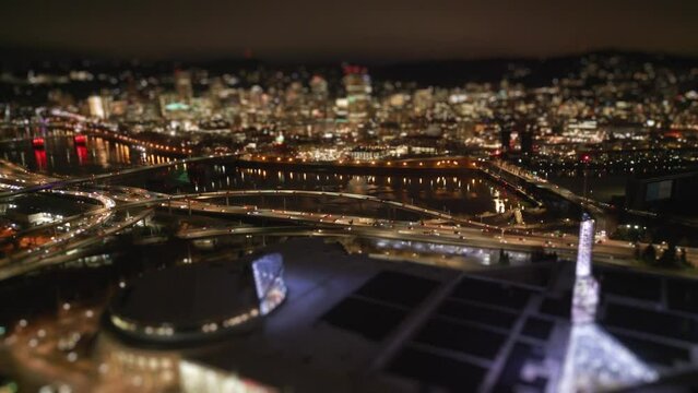 Tilt-Shift Blur | Aerial view of Portland Oregon at Night #8