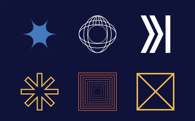 Collection of Y2K elements. Retro futuristic graphic ornaments. For modern T-shirts designed. Stars, starburst . Vector illustration