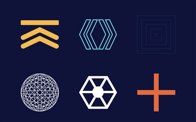Collection of Y2K elements. Big collection of abstract graphic geometric symbols. Flat minimalist icons. Futuristic. Vector illustration