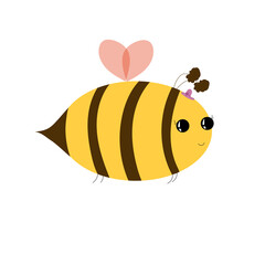 Obraz premium Valentine's day background with cute bee cartoon and heart sign symbol on white background vector illustration.