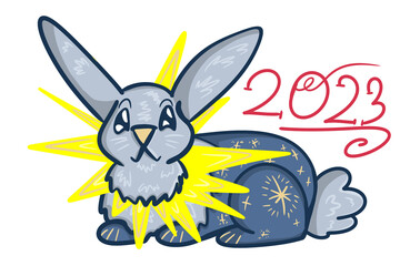 Hand-drawn rabbits and hares. For the New year 2023. On a white background. Isolated. In cartoon style.