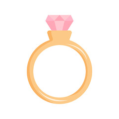 Cute engagement ring with pink diamond colorful on white background isolated icon for Valentine's Day