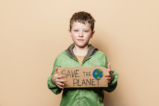 Boy With Save The Planet Poster