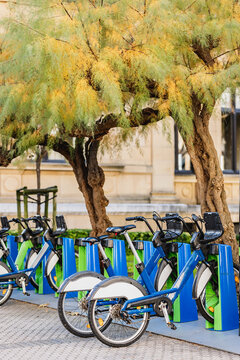 Electric bicycles on parking lot