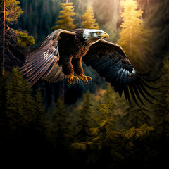 eagle frying over a lake generative ai