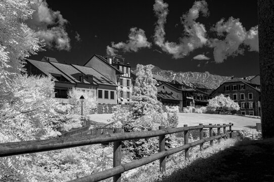 Black & White Infra Red image by the shore of Lake Geneva in Vevey, Montreux, Switzerland.
