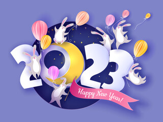 2023 Chinese New year cute bunnies Christmas card