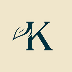 beautiful brand women hair salon leaf logo letter K