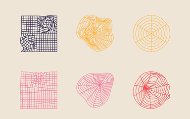 Set of Y2K style vectors of objects. Rave psychedelic retro futuristic set. Flat minimalist icons. Projects, posters, banners. Vector illustration