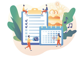 Event management. Manager planning event, conference or party. Wedding planner. Professional organizer. Schedule. Modern flat cartoon style. Vector illustration on white background
