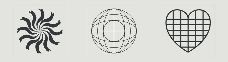 Fototapeta premium Brutalism shapes. Big collection of abstract graphic geometric symbols. For modern T-shirts designed. Retro Futurist. Vector illustration